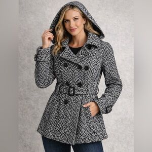 Material Girl Herringbone Belted Coat | Size Small | Double Breasted